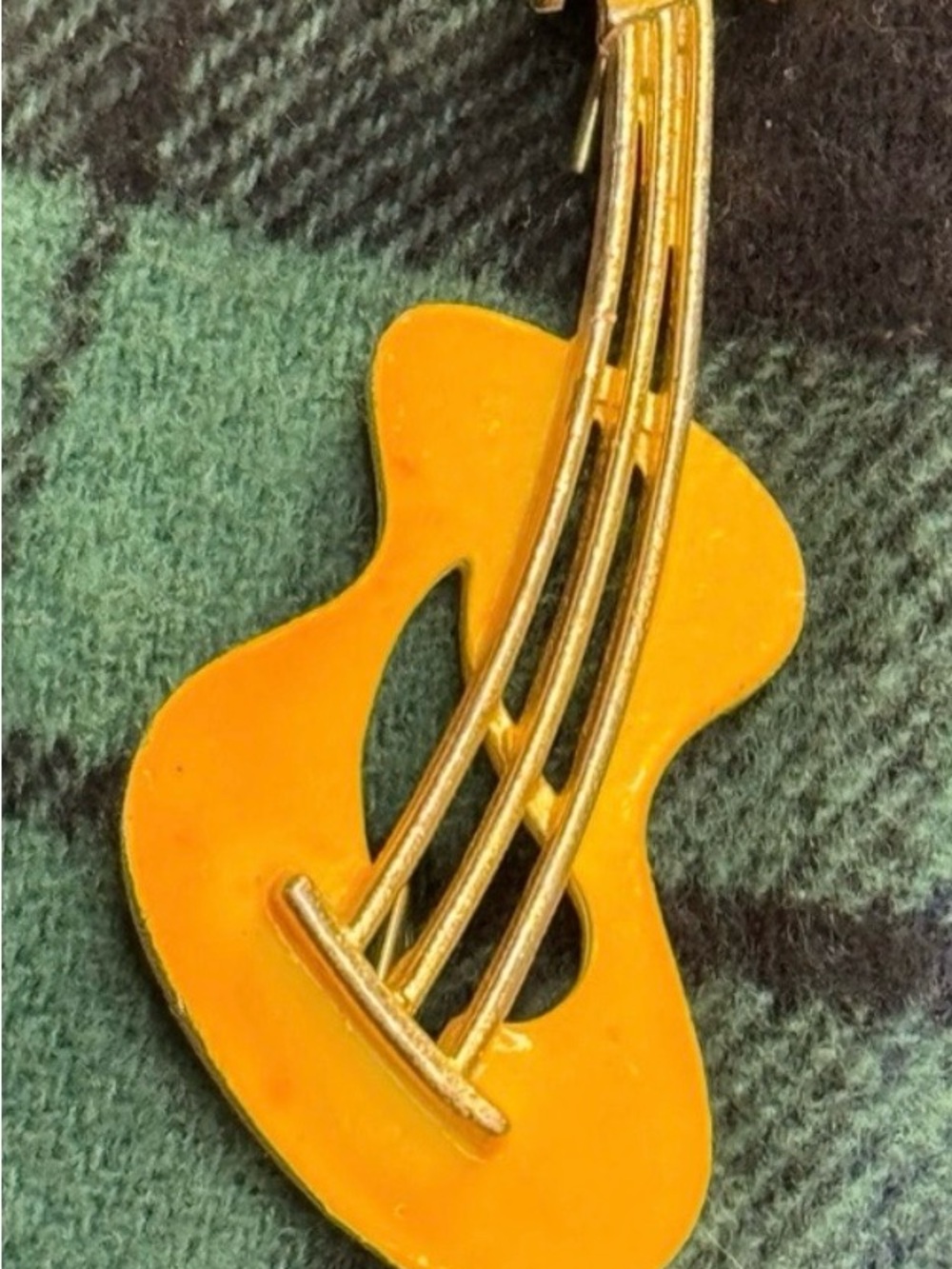 Sarah Coventry Orange Enamel Guitar Brooch with Gold Tone Accents